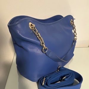 Royal blue leather tote crossbody bag